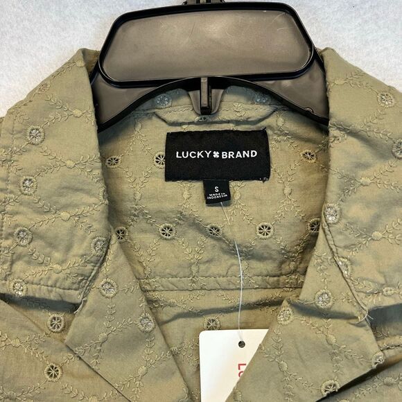 NWT LUCKY BRAND Shirt Women's Small Olive Green Eyelet Embroidered Button Down - Picture 3 of 16